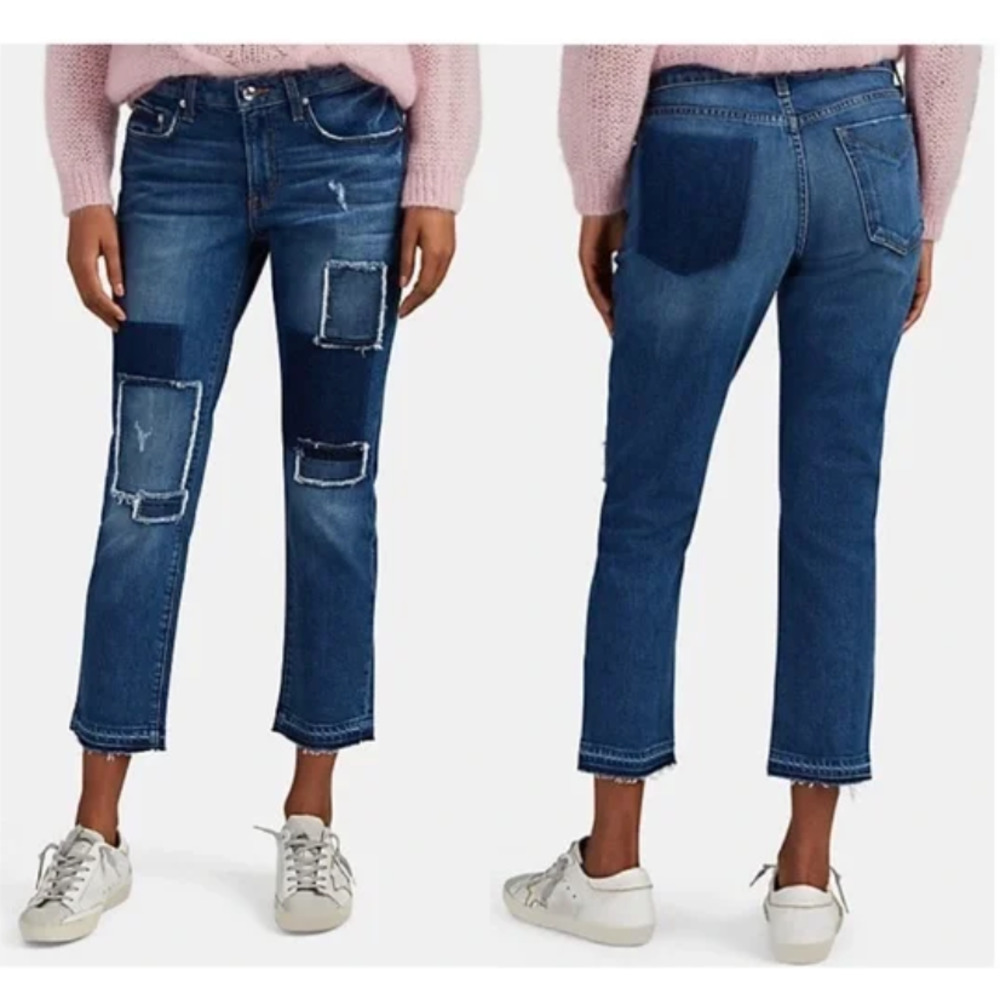 Derek Lam 10 Crosby Mila Patchwork Mid Rise Slim Boyfriend Jeans - Picture 2 of 8